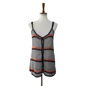 Umgee Womens Spaghetti Strap Crochet Knit Pullover Top Blue M/L